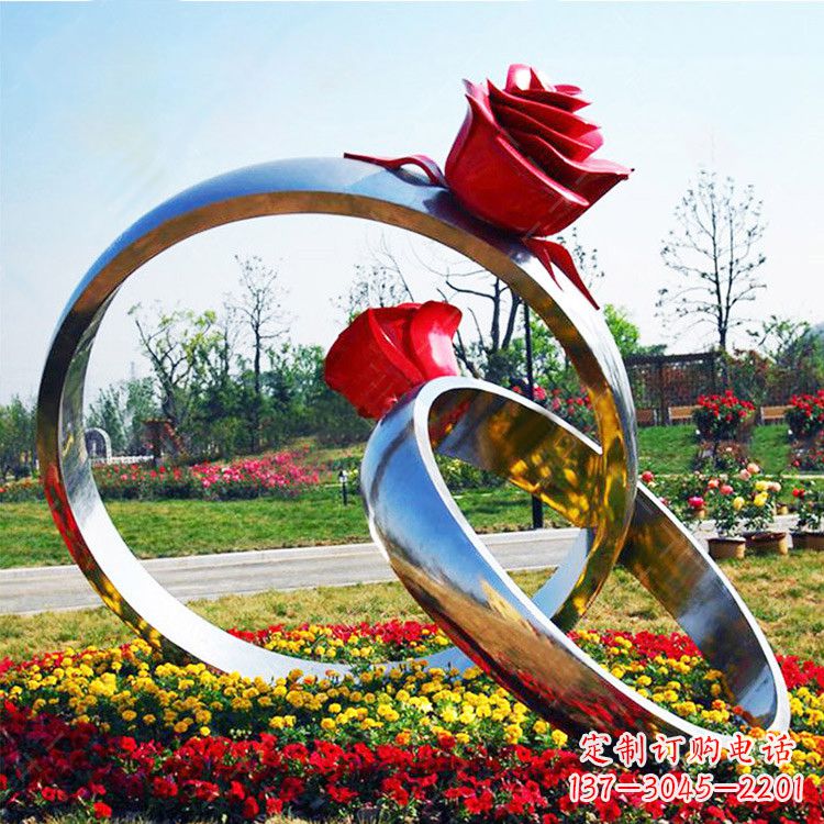 湖南园林花丛不锈钢玫瑰花戒指雕塑