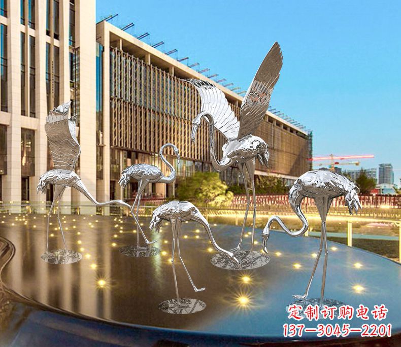 湖南园林火烈鸟不锈钢雕塑