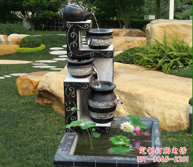 湖南园林景观茶壶流水池石雕
