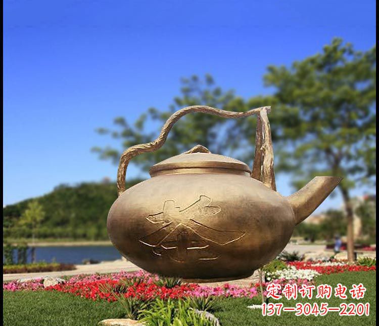 湖南园林景观茶壶铜雕