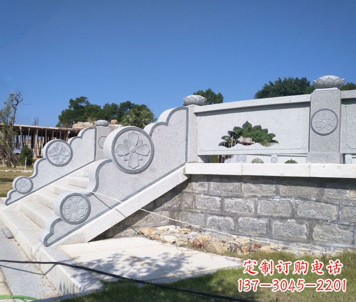 湖南园林景观大理石镂空莲花石栏板 (2)