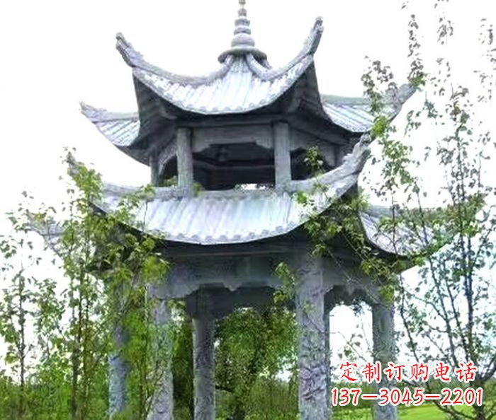湖南园林景观仿古六角石凉亭