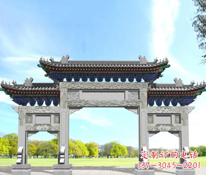 湖南园林景观仿古三门石牌坊