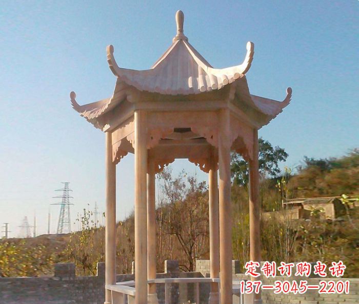 湖南园林景观晚霞红单层石雕凉亭