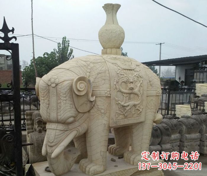 湖南园林景观驮瓶大象石雕