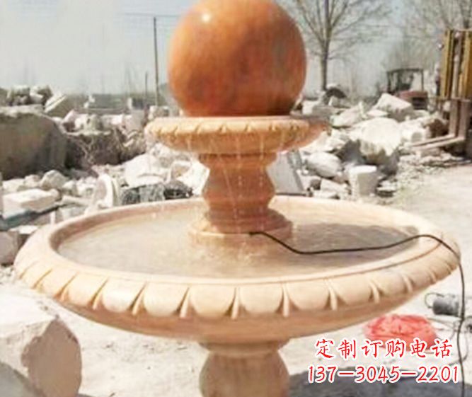 湖南园林景观晚霞红风水球喷泉石雕 (3)