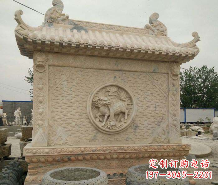湖南园林景观晚霞红石雕影壁