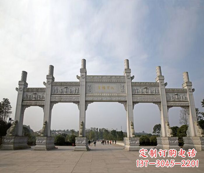 湖南园林景观五门石雕牌坊