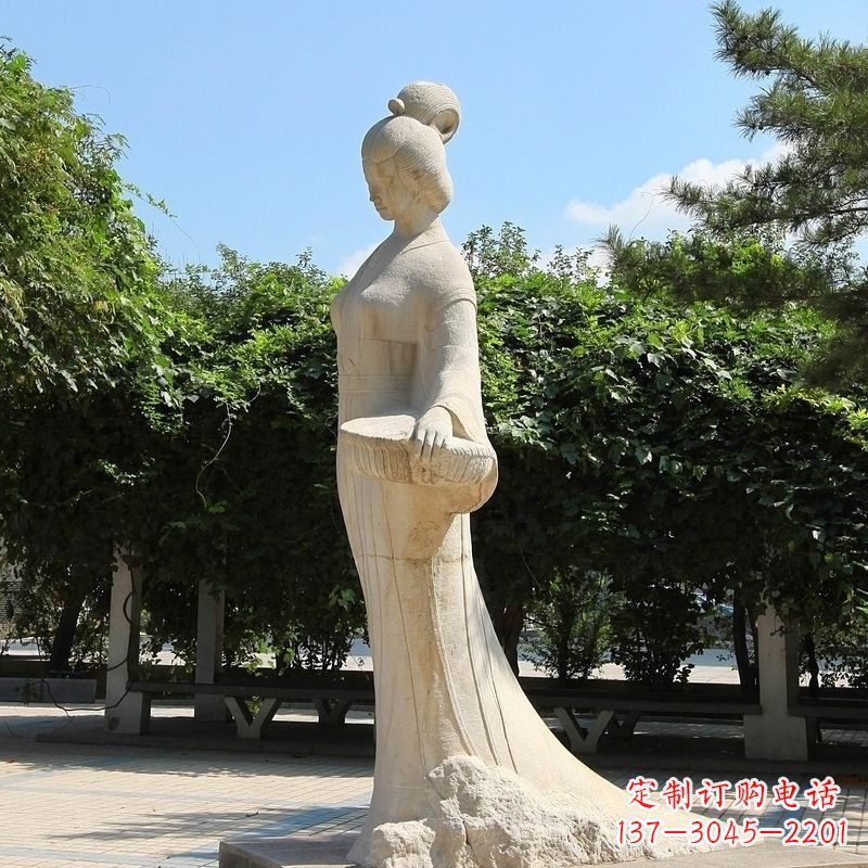 湖南园林历史人物著名美女秦罗敷砂岩石雕塑像