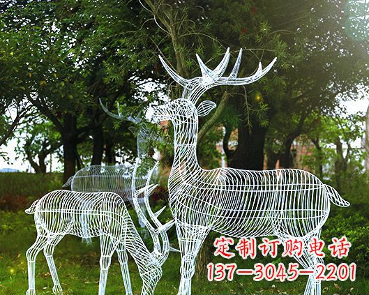 湖南园林镂空梅花鹿不锈钢景观雕塑