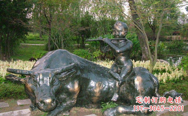 湖南园林牧童牛景观铜雕
