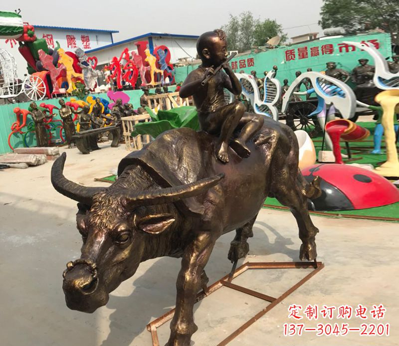 湖南园林牧童骑牛铜雕塑