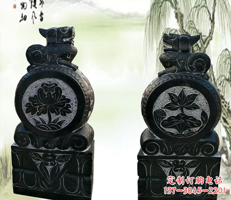湖南园林貔貅门墩石雕