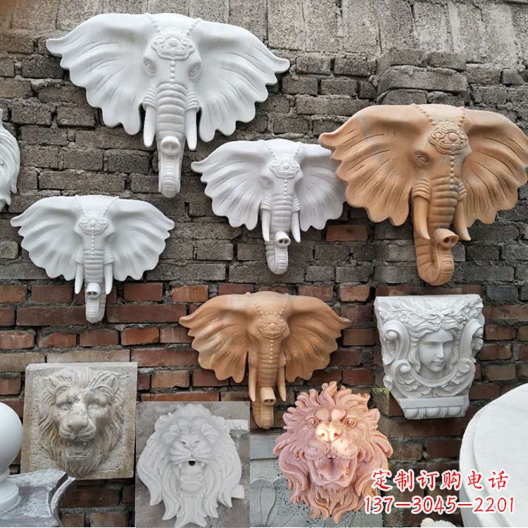 湖南园林喷水壁挂大象头部雕塑