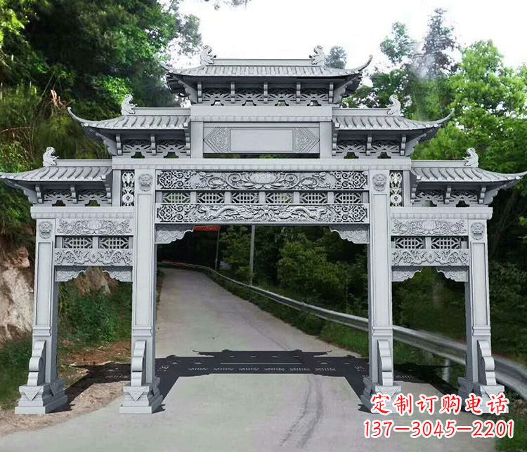湖南园林三门石牌坊景观石雕
