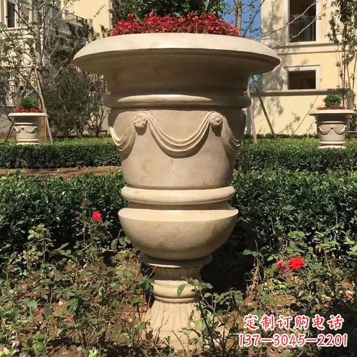 湖南园林砂岩石雕花盆