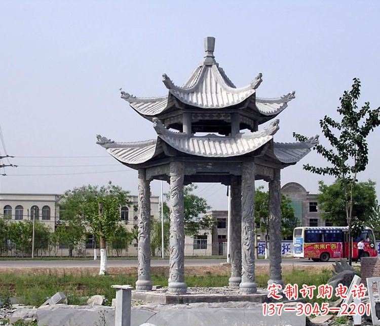 湖南园林双层仿古凉亭石雕