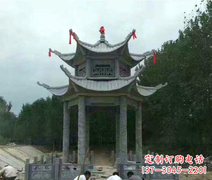 湖南园林双层凉亭石雕 (3)