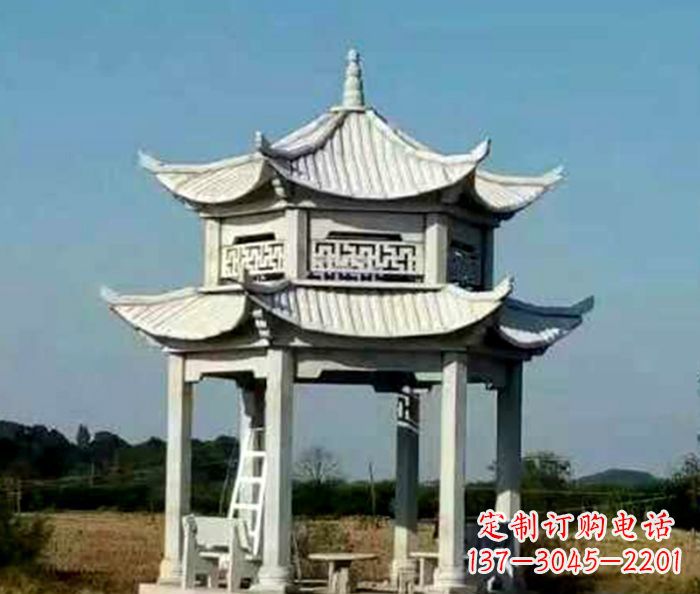 湖南园林双层石雕凉亭 (2)