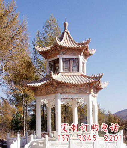 湖南园林双层石凉亭景观石雕 (2)