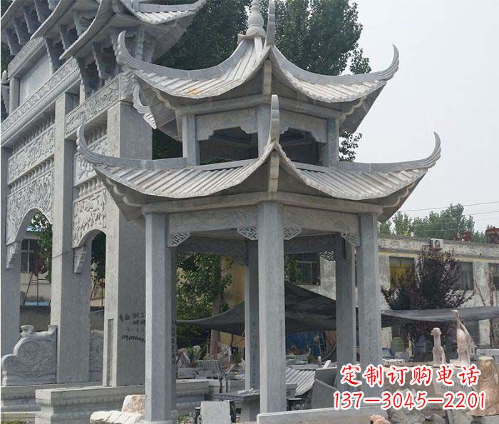 湖南园林双层石雕凉亭