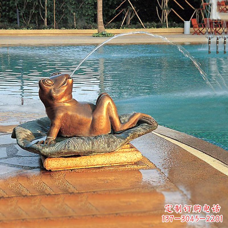 湖南园林水景池塘游泳馆喷水青蛙铜雕塑