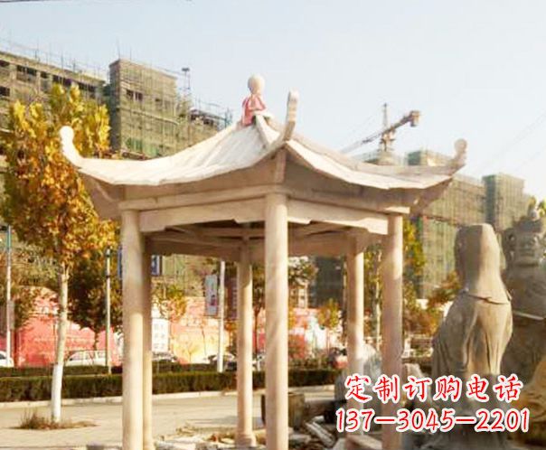 湖南园林晚霞红单层凉亭景观石雕