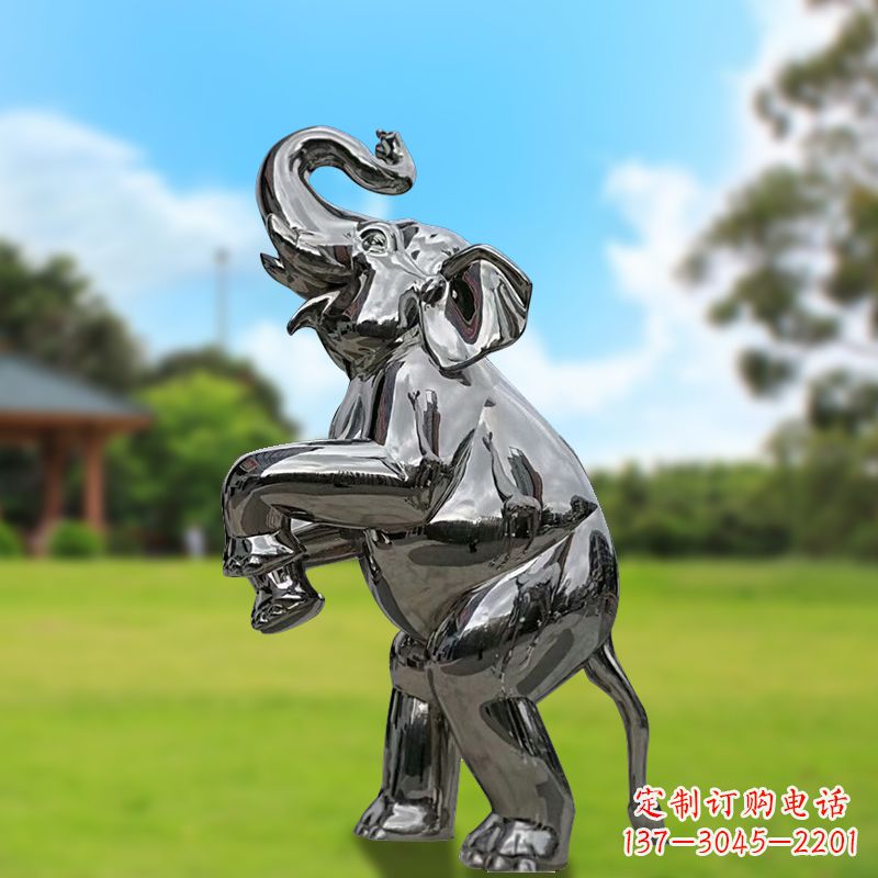 湖南站立的不锈钢小象雕塑
