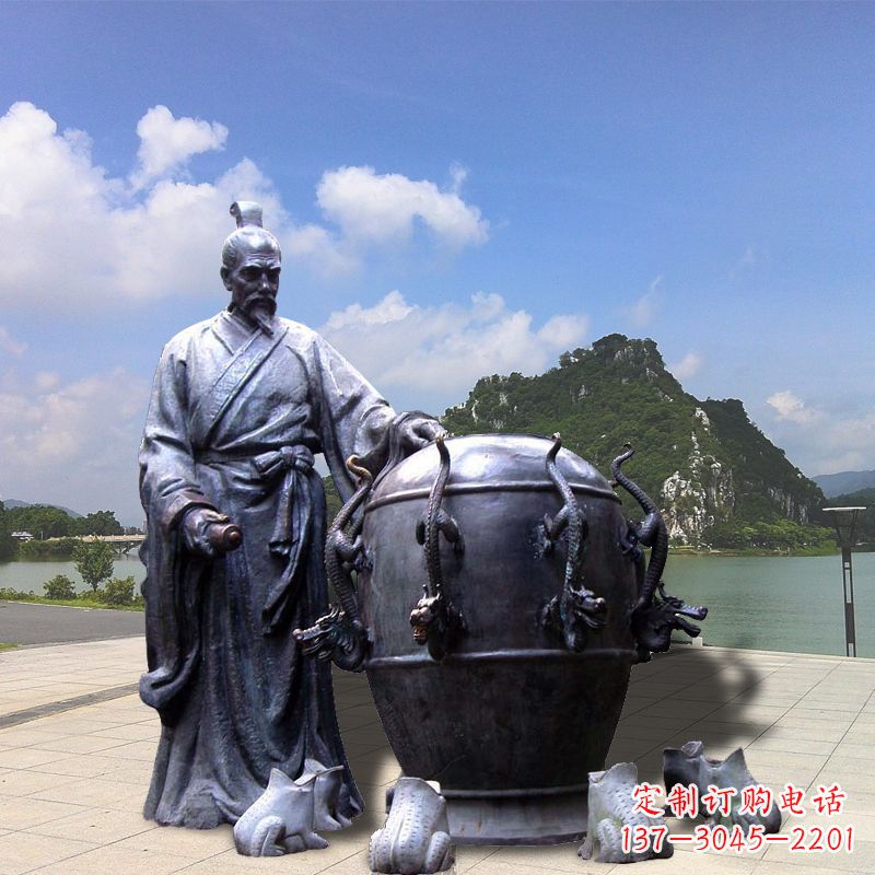 湖南张衡地动仪地震仪雕塑-玻璃钢仿铜历史名人情景雕塑