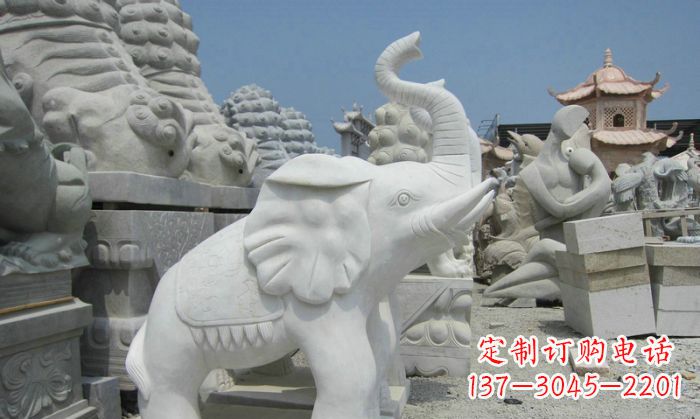 湖南招财动物汉白玉长鼻小象石雕