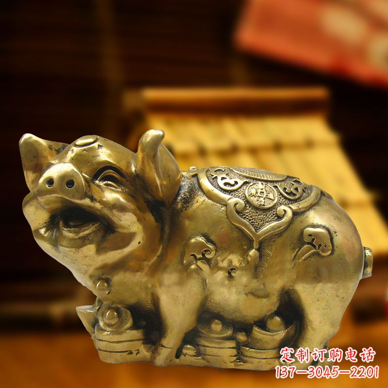 湖南招财金猪铜雕-风水生肖动物雕塑企业商场美陈摆件