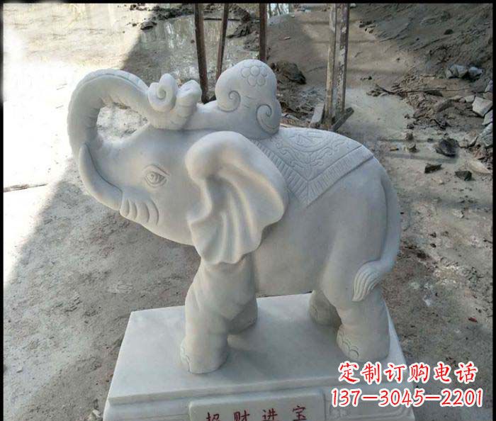 湖南招财进宝汉白玉招财小象石雕