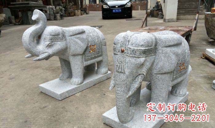 湖南招财进宝芝麻灰大象石雕 (2)