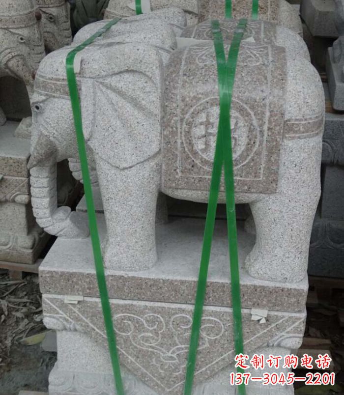 湖南招财进宝芝麻灰大象石雕 (4)