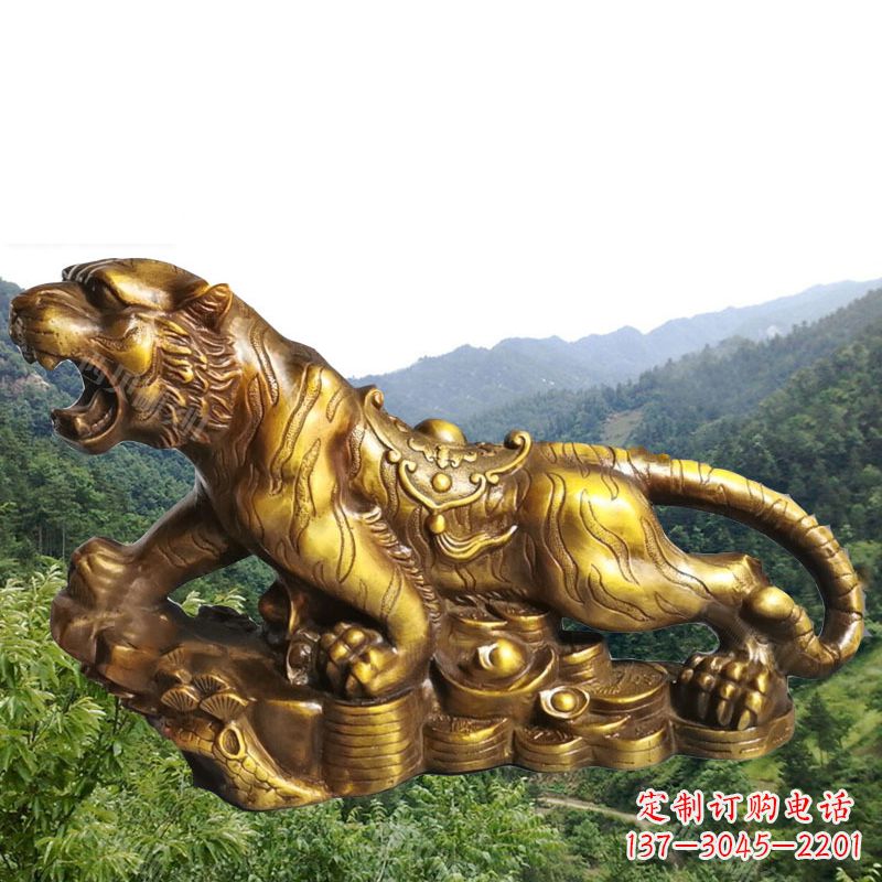 湖南招财老虎漆金12生肖动物雕塑