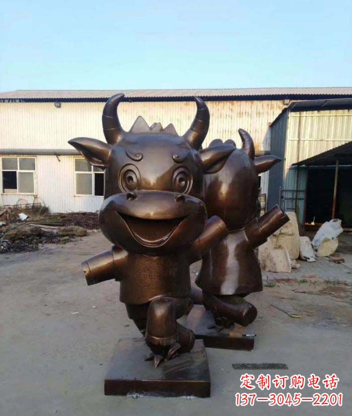 湖南招财牛玻璃钢仿铜动物雕塑