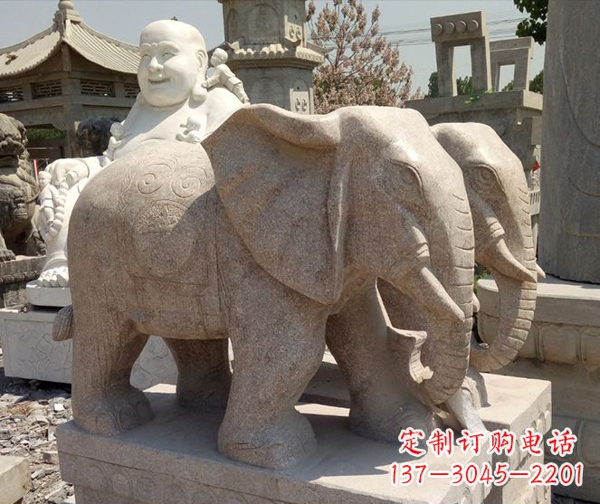 湖南招财晚霞红大象石雕 (2)