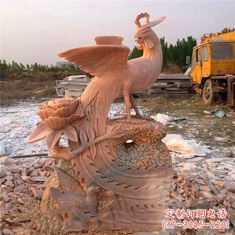 湖南中国古代传说中的瑞鸟凤凰牡丹石雕