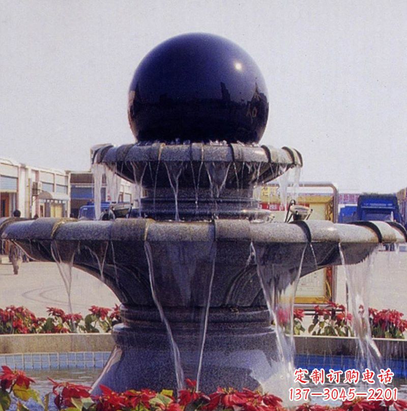 湖南中国黑双层风水球喷泉石雕