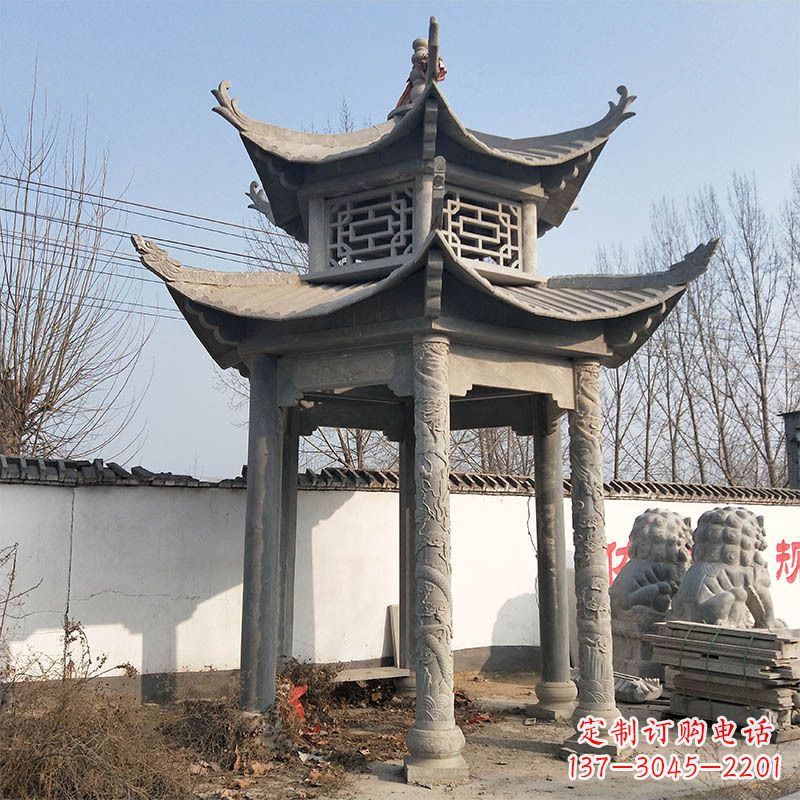 湖南中式双层石雕凉亭