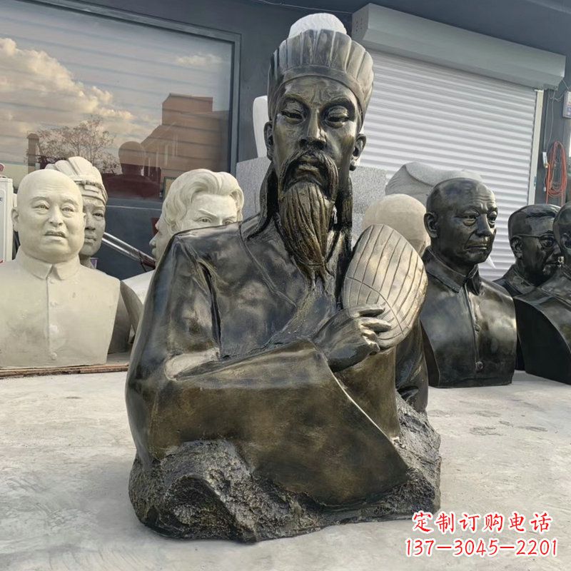 湖南诸葛亮半身像-玻璃钢仿铜三国人物古代著名军事家雕像