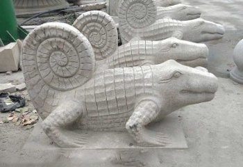 湖南园林水池水景鳄鱼砂岩喷水雕塑