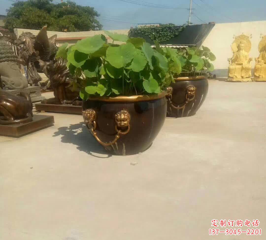 湖南铸铜狮子头水缸雕塑