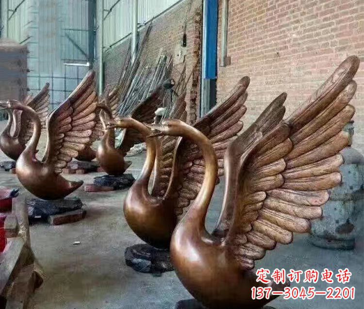 湖南铸铜天鹅喷水动物喷泉雕塑