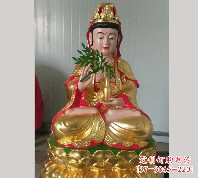 湖南铸铜贴金杨柳观音雕塑