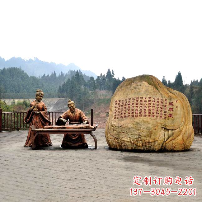湖南卓文君与司马相如凤求凰公园景观雕塑-历史典故人物情景雕塑