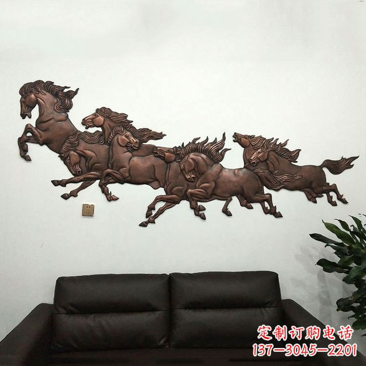 湖南紫铜马儿浮雕装饰画