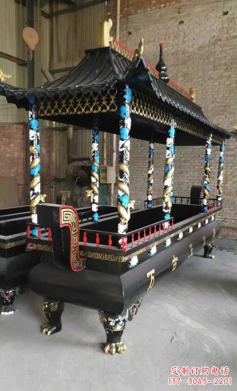 湖南宗教庙宇方形香炉铜雕