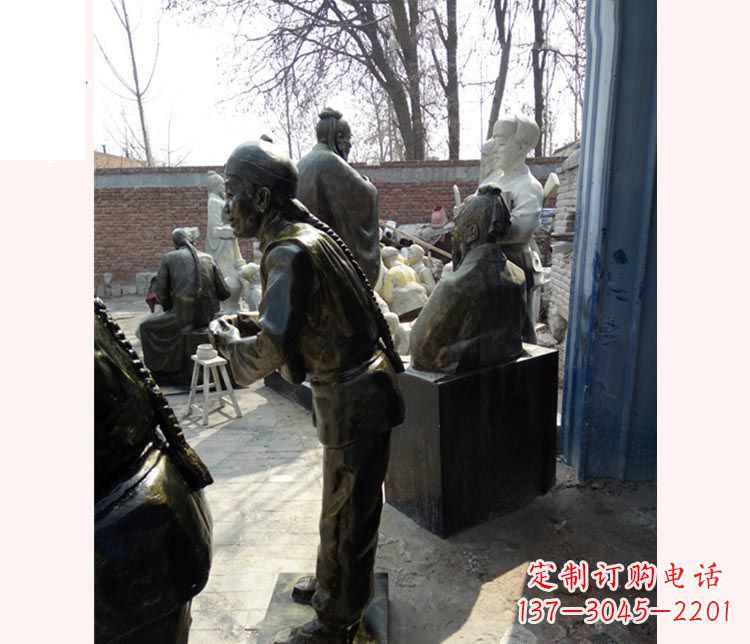 湖南作揖的店小二铜雕
